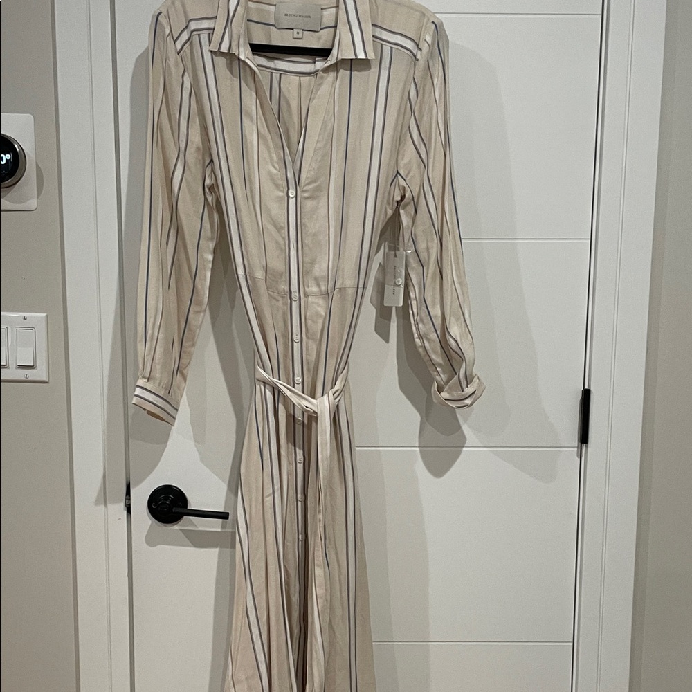 Brochu Walker Beige Striped Long Sleeve Dress